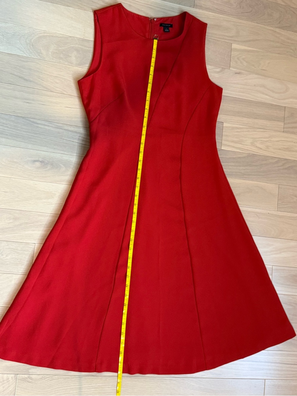 Ann Taylor Red Sleeveless Midi Fit-and-Flare Dress